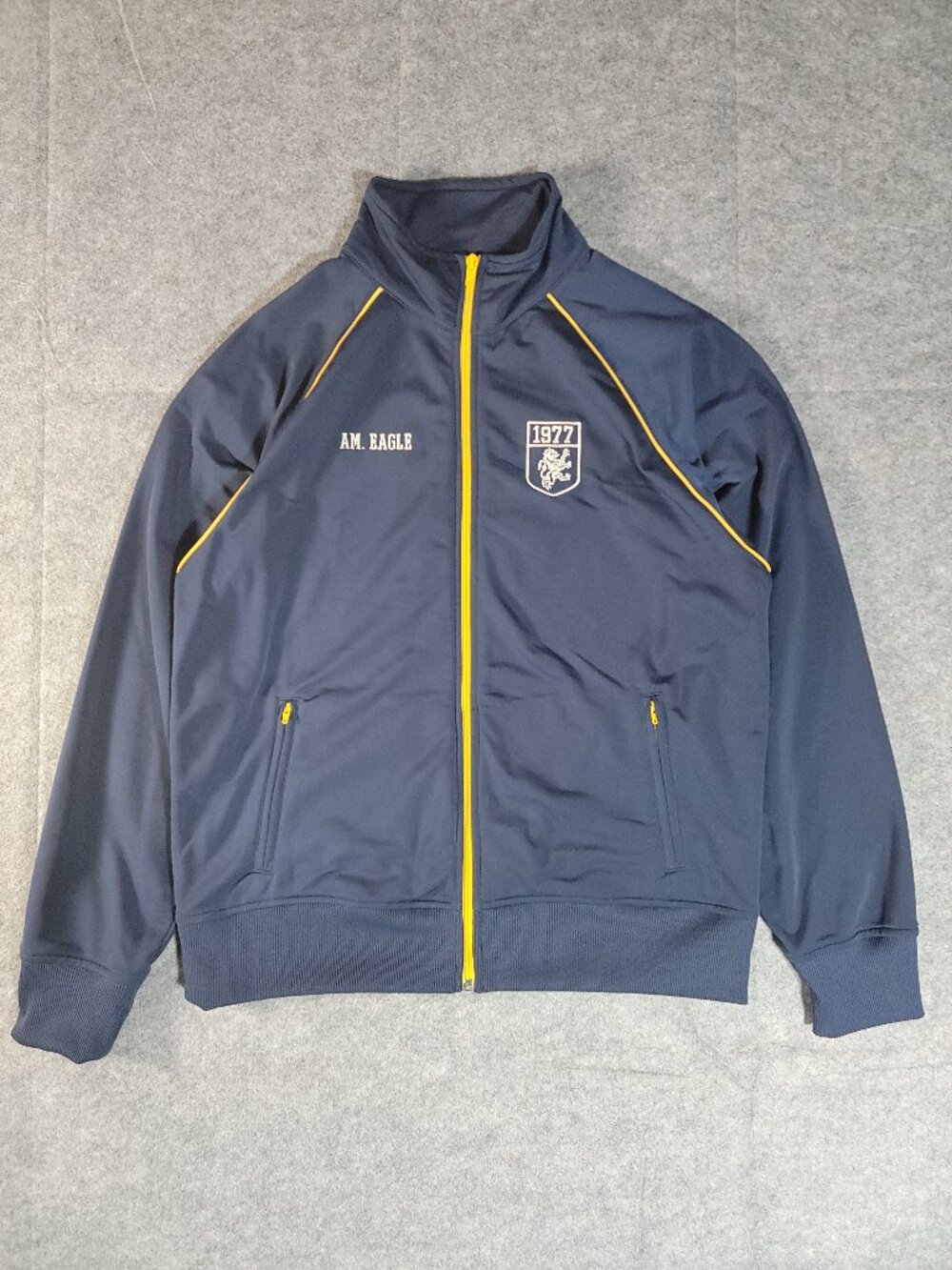 Vintage Y2K American Eagle Navy Blue Yellow Track Jacket Full Zip Men's Medium